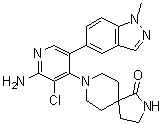 structure of CAS# 1607837-31-9, 8-[2-Amino-3-chloro-5-(1-methyl-1H-indazol-5-yl)-4-pyridinyl]-2,8-diazaspiro[4.5]decan-1-one