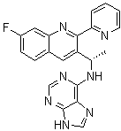 structure of CAS# 1608125-21-8, (alphaS)-7-Fluoro-alpha-methyl-N-9H-purin-6-yl-2-(2-pyridinyl)-3-quinolinemethanamine