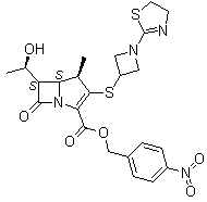structure of CAS# 161715-20-4, (4R,5S,6S)-3-[[1-(4,5-Dihydro-2-thiazolyl)-3-azetidinyl]thio]-6-[(1R)-1-hydroxyethyl]-4-methyl-7-oxo-1-azabicyclo[3.2.0]hept-2-ene-2-carboxylic acid (4-nitrophenyl)methyl ester