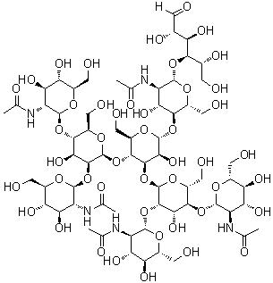CAS 登录号：1620146-04-4, 2-(乙酰氨基)-2-脱氧-beta-D-吡喃葡萄糖基-(1→4)-O-[2-(乙酰氨基)-2-脱氧-beta-D-吡喃葡萄糖基-(1→2)]-O-beta-D-甘露糖基-(1→4)-O-[O-2-(乙酰氨基)-2-脱氧-beta-D-吡喃葡萄糖基-(1→4)-O-[O-2-(乙酰氨基)-2-脱氧-beta-D-吡喃葡萄糖基-(1→2)]-O-alpha-D-甘露糖基-(1→3)]-O-alpha-D-甘露糖基-(1→4)-O-2-(乙酰氨基)-2-脱氧-beta-D-吡喃葡萄糖基-(1→4)-D-甘露糖