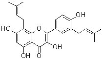 CAS # 162558-94-3, Broussoflavonol F, 3,5,7-Trihydroxy-2-[4-hydroxy-3-(3-methyl-2-butenyl)phenyl]-8-(3-methyl-2-butenyl)-4H-1-benzopyran-4-one