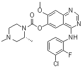 structure of CAS# 1626387-80-1, (2R)-2,4-Dimethyl-1-piperazinecarboxylic acid 4-[(3-chloro-2-fluorophenyl)amino]-7-methoxy-6-quinazolinyl ester