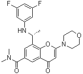 structure of CAS# 1627494-13-6, 8-[(1R)-1-[(3,5-Difluorophenyl)amino]ethyl]-N,N-dimethyl-2-(4-morpholinyl)-4-oxo-4H-1-benzopyran-6-carboxamide