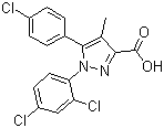 5-(4-Chlorophenyl)-1-(2,4-dichlorophenyl)-4-methylpyrazole-3-carboxylic acid  molecular structure (CAS 162758-35-2)