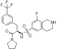 structure of CAS# 1627676-59-8, 8-Fluoro-1,2,3,4-tetrahydro-N-[(1R)-2-oxo-2-(1-pyrrolidinyl)-1-[[3-(trifluoromethyl)phenyl]methyl]ethyl]-6-isoquinolinesulfonamide