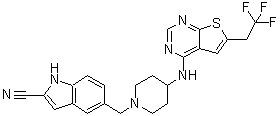 structure of CAS# 1628316-74-4, 5-[[4-[[6-(2,2,2-Trifluoroethyl)thieno[2,3-d]pyrimidin-4-yl]amino]-1-piperidinyl]methyl]-1H-indole-2-carbonitrile