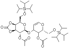 3-O-[2-O-Acetyl-3,4-O-carbonyl-6-O-[tris(1-methylethyl)silyl]-beta-D-galactopyranosyl]-1,5-anhydro-2-deoxy-6-O-[tris(1-methylethyl)silyl]-D-arabino-hex-1-enitol acetate molecular structure (CAS 163228-35-1)