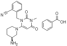 CAS 登录号：1638544-64-5, 2-[[6-[(3S)-3-氨基-1-哌啶基]-3,4-二氢-3-甲基-2,4-二氧代-1(2H)-嘧啶基]甲基]苯甲腈单苯甲酸盐