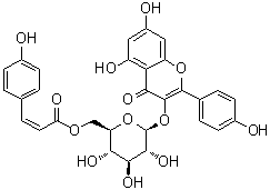 山柰酚 3-beta-D-(6-O-顺式-对香豆基吡喃葡萄糖苷)分子结构 (CAS 163956-16-9)