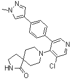 structure of CAS# 1661839-45-7, 8-[3-Chloro-5-[4-(1-methyl-1H-pyrazol-4-yl)phenyl]-4-pyridinyl]-2,8-diazaspiro[4.5]decan-1-one