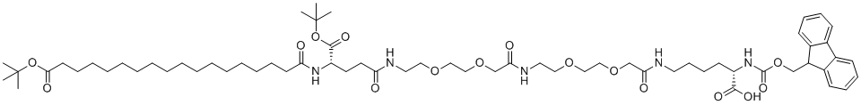 structure of CAS# 1662688-20-1, Fmoc-L-Lys[Oct-(otBu)-Glu-(otBu)-AEEA-AEEA]-OH