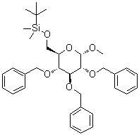 Methyl 6-O-[(1,1-dimethylethyl)dimethylsilyl]-2,3,4-tris-O-(phenylmethyl)-alpha-D-glucopyranoside molecular structure (CAS 166592-73-0)