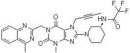 CAS # 1673546-62-7, N-[(3R)-1-[7-(2-Butyn-1-yl)-2,3,6,7-tetrahydro-3-methyl-1-[(4-methyl-2-quinazolinyl)methyl]-2,6-dioxo-1H-purin-8-yl]-3-piperidinyl]-2,2,2-trifluoroacetamide