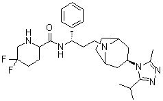 CAS # 1673575-93-3, 5,5-Difluoro-N-[(1S)-3-[(3-exo)-3-[3-methyl-5-(1-methylethyl)-4H-1,2,4-triazol-4-yl]-8-azabicyclo[3.2.1]oct-8-yl]-1-phenylpropyl]-2-piperidinecarboxamide
