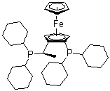structure of CAS# 167416-28-6, (1R)-1-(Dicyclohexylphosphino)-2-[(1R)-1-(dicyclohexylphosphino)ethyl]ferrocene