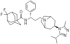 CAS 登录号：1678517-29-7, 4,4-二氟-N-[(1S)-3-[(3-外型)-3-[3-甲基-5-(1-甲基乙基)-4H-1,2,4-三唑-4-基]-8-氮杂双环[3.2.1]辛烷-8-基]-1-苯基丙基]金刚烷-1-甲酰胺