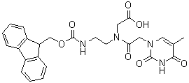 structure of CAS# 169396-92-3, N-[2-(3,4-Dihydro-5-methyl-2,4-dioxo-1(2H)-pyrimidinyl)acetyl]-N-[2-[[(9H-fluoren-9-ylmethoxy)carbonyl]amino]ethyl]glycine