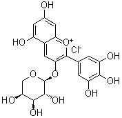 CAS # 171370-55-1, Delphinidin 3-alpha-L-arabinopyranoside, 3-(alpha-L-Arabinopyranosyloxy)-5,7-dihydroxy-2-(3,4,5-trihydroxyphenyl)-1-benzopyrylium chloride