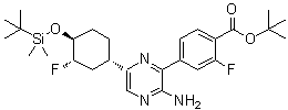 4-[3-Amino-6-[(1S,3S,4S)-4-[[(1,1-dimethylethyl)dimethylsilyl]oxy]-3-fluorocyclohexyl]-2-pyrazinyl]-2-fluorobenzoic acid 1,1-dimethylethyl ester molecular structure (CAS 1715032-87-3)
