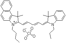 CAS # 173894-27-4, 3-Butyl-2-[5-(1,3-dihydro-3,3-dimethyl-1-propyl-2H-indol-2-ylidene)-1,3-pentadien-1-yl]-1,1-dimethyl-1H-benz[e]indolium perchlorate