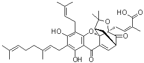 CAS # 173932-75-7, Gambogenic acid, (2Z)-4-[(1R,3aS,5S,12aS)-9-[(2E)-3,7-Dimethyl-2,6-octadien-1-yl]-3a,4,5,7-tetrahydro-8,10-dihydroxy-3,3-dimethyl-11-(3-methyl-2-buten-1-yl)-7,13-dioxo-1,5-methano-1H,3H-furo[3,4-d]xanthen-1-yl]-2-methyl-2-butenoic acid