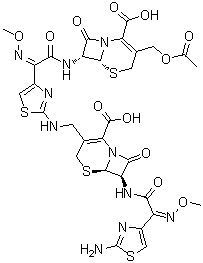 CAS 登录号：175032-97-0, (6R,7R)-3-[(乙酰氧基)甲基]-7-[[(2Z)-[2-[[[(6R,7R)-7-[[(2Z)-(2-氨基-4-噻唑基)(甲氧基亚胺)乙酰基]氨基]-2-羧基-8-氧代-5-硫杂-1-氮杂双环[4.2.0]辛-2-烯-3-基]甲基]氨基]-4-噻唑基](甲氧基亚胺)乙酰基]氨基]-8-氧代-5-硫杂-1-氮杂双环[4.2.0]辛-2-烯-2-羧酸