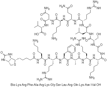 CAS 登录号：177966-62-0, N2-[5-[(3aS,4S,6aR)-六氢-2-氧代-1H-噻吩并[3,4-d]咪唑-4-基]-1-氧代戊基]-L-赖氨酰-L-精氨酰-L-苯丙氨酰-L-丙氨酰-L-精氨酰-L-赖氨酰甘氨酰-L-丝氨酰-L-亮氨酰-L-精氨酰-L-谷氨酰胺酰-L-赖氨酰-L-天冬氨酰胺酰-L-缬氨酸