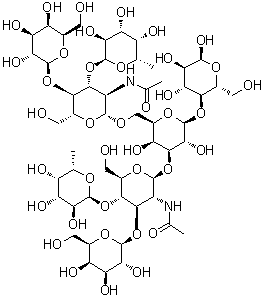 CAS # 178555-60-7, O-6-Deoxy-alpha-L-galactopyranosyl-(1→3)-O-[beta-D-galactopyranosyl-(1→4)]-O-2-(acetylamino)-2-deoxy-beta-D-glucopyranosyl-(1→6)-O-[O-6-deoxy-alpha-L-galactopyranosyl-(1→4)-O-[beta-D-galactopyranosyl-(1→3)]-2-(acetylamino)-2-deoxy-beta-D-glucopyranosyl-(1→3)]-O-beta-D-galactopyranosyl-(1→4)-alpha-D-glucopyranose