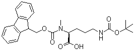 structure of CAS# 1793105-28-8, N5-[(1,1-Dimethylethoxy)carbonyl]-N2-[(9H-fluoren-9-ylmethoxy)carbonyl]-N2-methyl-L-ornithine