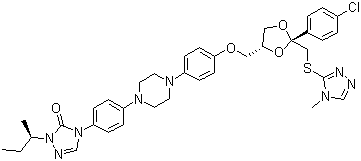 CAS 登录号：179602-65-4, 米瑞他匹, 4-[4-[4-[4-[[(2S,4R)-2-(4-氯苯基)-2-[[(4-甲基-4H-1,2,4-三唑-3-基)硫]甲基]-1,3-二氧杂环戊-4-基]甲氧基]苯基]-1-哌嗪基]苯基]-2,4-二氢-2-[(1R)-1-甲基丙基]-3H-1,2,4-三唑-3-酮