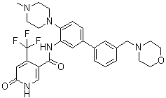 structure of CAS# 1801787-56-3, 1,6-Dihydro-N-[4-(4-methyl-1-piperazinyl)-3'-(4-morpholinylmethyl)[1,1'-biphenyl]-3-yl]-6-oxo-4-(trifluoromethyl)-3-pyridinecarboxamide