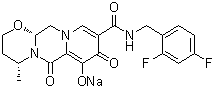 CAS # 1809261-48-0, (4R,12aR)-N-[(2,4-Difluorophenyl)methyl]-3,4,6,8,12,12a-hexahydro-7-hydroxy-4-methyl-6,8-dioxo-2H-pyrido[1',2':4,5]pyrazino[2,1-b][1,3]oxazine-9-carboxamide sodium salt (1:1)