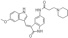 structure of CAS# 181223-80-3, N-[2,3-Dihydro-3-[(5-methoxy-1H-indol-3-yl)methylene]-2-oxo-1H-indol-5-yl]-1-piperidinepropanamide