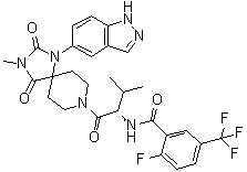 CAS 登录号：1815589-51-5, 2-氟-N-[(1S)-1-[[1-(1H-吲唑-5-基)-3-甲基-2,4-二氧代-1,3,8-三氮杂螺[4.5]癸-8-基]羰基]-2-甲基丙基]-5-(三氟甲基)苯甲酰胺