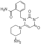 structure of CAS# 1820685-30-0, 2-[[6-[(3R)-3-Amino-1-piperidinyl]-3,4-dihydro-3-methyl-2,4-dioxo-1(2H)-pyrimidinyl]methyl]benzamide