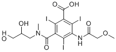 CAS # 1821027-16-0, Iopromide impurity 18, 3-((2,3-dihydroxypropyl)(methyl)carbamoyl)-2,4,6-triiodo-5-(2- methoxyacetamido)benzoic acid