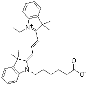 CAS # 182682-04-8, 2-[3-[1-(5-Carboxypentyl)-1,3-dihydro-3,3-dimethyl-2H-indol-2-ylidene]-1-propenyl]-1-ethyl-3,3-dimethyl-3H-indolium inner salt