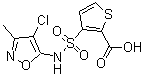 structure of CAS# 184040-74-2, 3-[[(4-Chloro-3-methyl-5-isoxazolyl)amino]sulfonyl]-2-thiophenecarboxylic acid