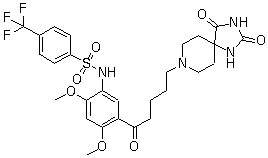CAS # 185376-97-0, RS 102221, N-[5-[5-(2,4-Dioxo-1,3,8-triazaspiro[4.5]dec-8-yl)-1-oxopentyl]-2,4-dimethoxyphenyl]-4-(trifluoromethyl)benzenesulfonamide
