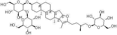 CAS # 185432-00-2, Anemarsaponin C, Timosaponin C, (3beta,5beta,25S)-26-(beta-D-Glucopyranosyloxy)furost-20(22)-en-3-yl 2-O-beta-D-glucopyranosyl-beta-D-glucopyranoside