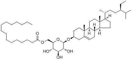 CAS # 18749-71-8, Sitoindoside I, Sitosteryl (6'-O-palmitoyl)-3beta-D-glucopyranoside, Stigmast-5-en-3-beta-6'-palmitoylglucopyranoside, Stigmast-5-en-3beta-O-(6-O-hexadecanoyl-beta-D-glucopyranoside), beta-Sitosterol glucoside 6'-O-monopalmitate, beta-Sitosteryl beta-D-glucoside monopalmitate, beta-Sitosteryl-beta-D-glucoside-6-monopalmitate