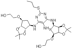 CAS # 1882095-51-3, 2-(((3aS,4S,6R,6aS)-6-((5-amino-6-(((3aS,4R,6S,6aR)-6-(2-hydroxyethoxy)-2,2-dimethyltetrahydro-3aH-cyclopenta[d][1,3]dioxol-4-yl)amino)-2-(propylthio)pyrimidin-4-yl)amino)-2,2-dimethyltetrahydro-3aH-cyclopenta[d][1,3]dioxol-4-yl)oxy)ethanol