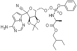 CAS 登录号：1884576-18-4, 2-乙基丁基(2S)-2-[[[(3aR,4R,6R,6aR)-4-(4-氨基吡咯并[2,1-f][1,2,4]三嗪-7-基)-4-氰基-2,2-二甲基-6,6a-二氢-3aH-呋喃并[3,4-d][1,3]二氧杂环戊烯-6-基]甲氧基-苯氧基磷酰]氨基]丙酸酯