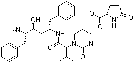 CAS # 192726-06-0, N-(4-Amino-1-benzyl-3-hydroxy-5-phenyl-pentyl)-3-methyl-2-(2-oxo-tetrahydro-pyrimidin-1-yl)-butyramide 5-oxopyrrolidine-2-carboxylic acid