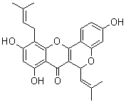 CAS # 19275-51-5, Cyclomulberrin, 3,8,10-Trihydroxy-11-(3-methyl-2-buten-1-yl)-6-(2-methyl-1-propen-1-yl)-6H,7H-[1]benzopyrano[4,3-b][1]benzopyran-7-one stereoisomer