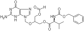 CAS # 194159-19-8, Cbz-Valine-monoformate ganciclovir, 2-(2-Amino-1,6-dihydro-6-oxo-purin-9-yl)methoxy-3-formyloxy-1-propyl N-(benzyloxycarbonyl)-L-valinate, N-[(Phenylmethoxy)carbonyl]-L-valine 2-[(2-amino-1,6-dihydro-6-oxo-9H-purin-9-yl)methoxy]-3-(formyloxy)propyl ester