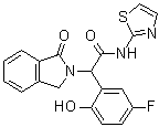 structure of CAS# 1942114-09-1, alpha-(5-Fluoro-2-hydroxyphenyl)-1,3-dihydro-1-oxo-N-2-thiazolyl-2H-isoindole-2-acetamide