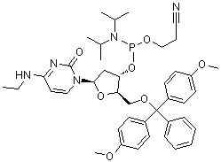 5'-O-[Bis(4-methoxyphenyl)phenylmethyl]-2'-deoxy-N-ethyl-cytidine 3'-[2-cyanoethyl bis(1-methylethyl)phosphoramidite] molecular structure (CAS 195535-80-9)