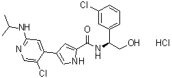 structure of CAS# 1956366-10-1, 4-[5-Chloro-2-[(1-methylethyl)amino]-4-pyridinyl]-N-[(1S)-1-(3-chlorophenyl)-2-hydroxyethyl]-1H-pyrrole-2-carboxamide hydrochloride (1:1)