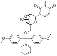 structure of CAS# 195705-32-9, (1R,3R,4R,7S)-1-(4,4'-Dimethoxytrityloxymethyl)-7-hydroxy-3-(uracil-1-yl)-2,5-dioxabicyclo[2.2.1]heptane